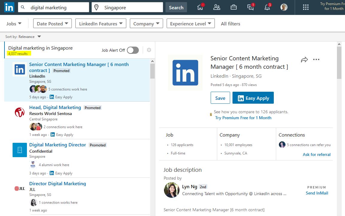 linkedin marketing jobs