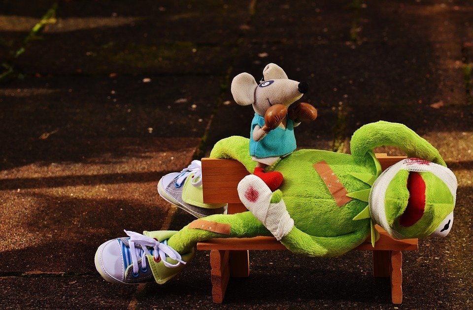 Kermit, Mouse, Stuffed Animal, Boxing Match, Injured